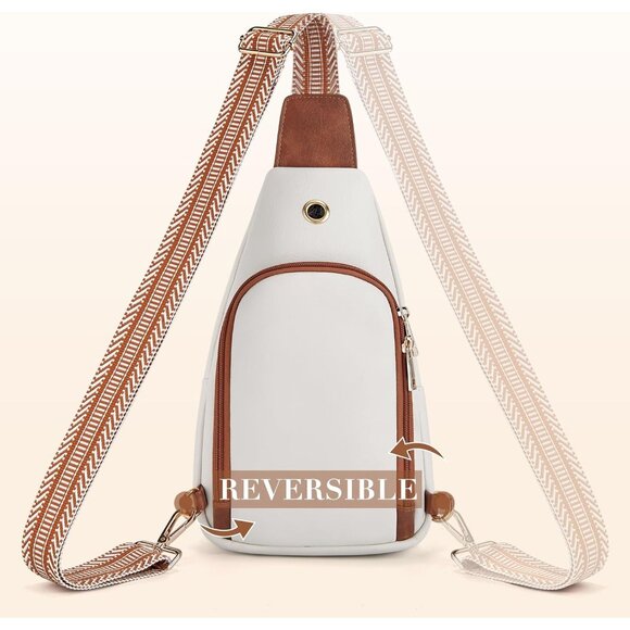 New Large Beige PU Leather Sling Bag Anti-theft Crossbody Travel Bag Purse - Picture 6 of 6